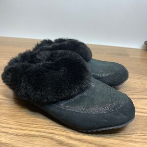 Sorel Womens Size 8 Go Coffee Run Faux Fur Slippers Shimmer Black Outdoor Shoes